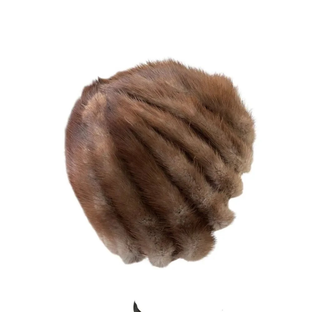 Real Mink Fur Ribbed Beanie Hat Lined Union Made USA One Size Cap Stretch